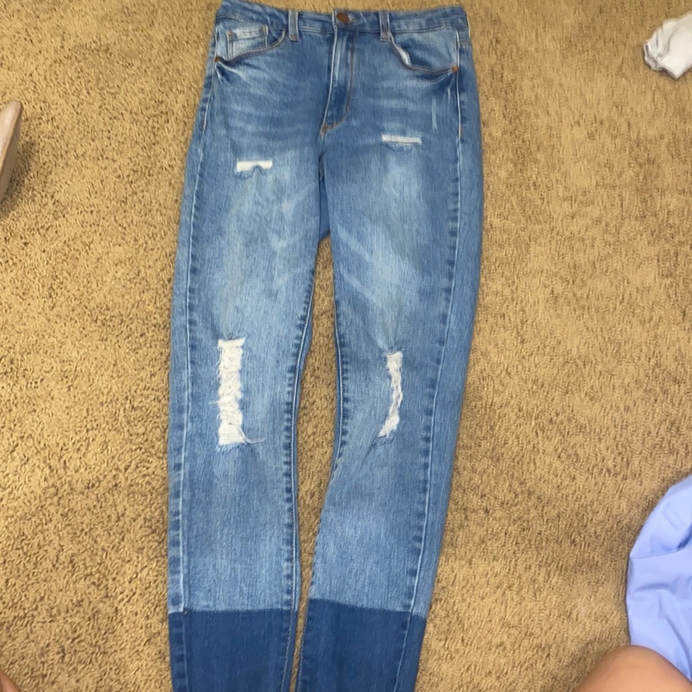 black label color block skinny jeans